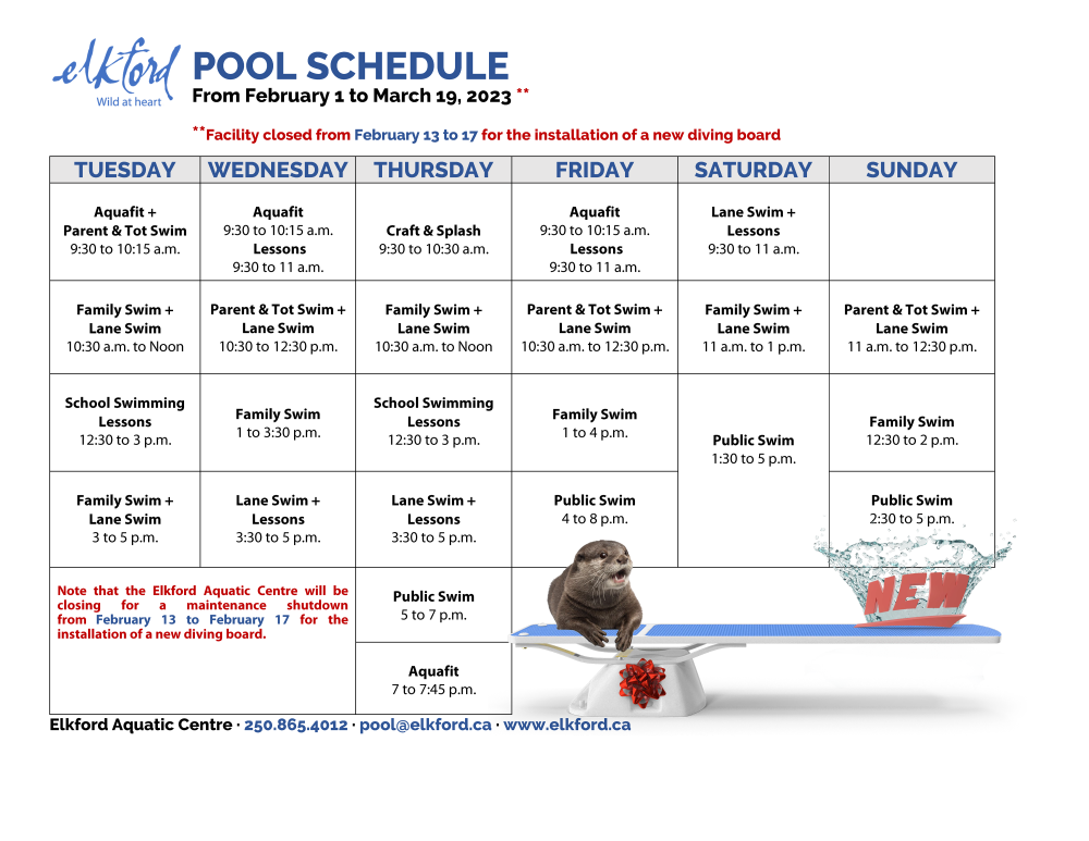 Elkford Aquatic Centre Closing From February 13 to 17 for the